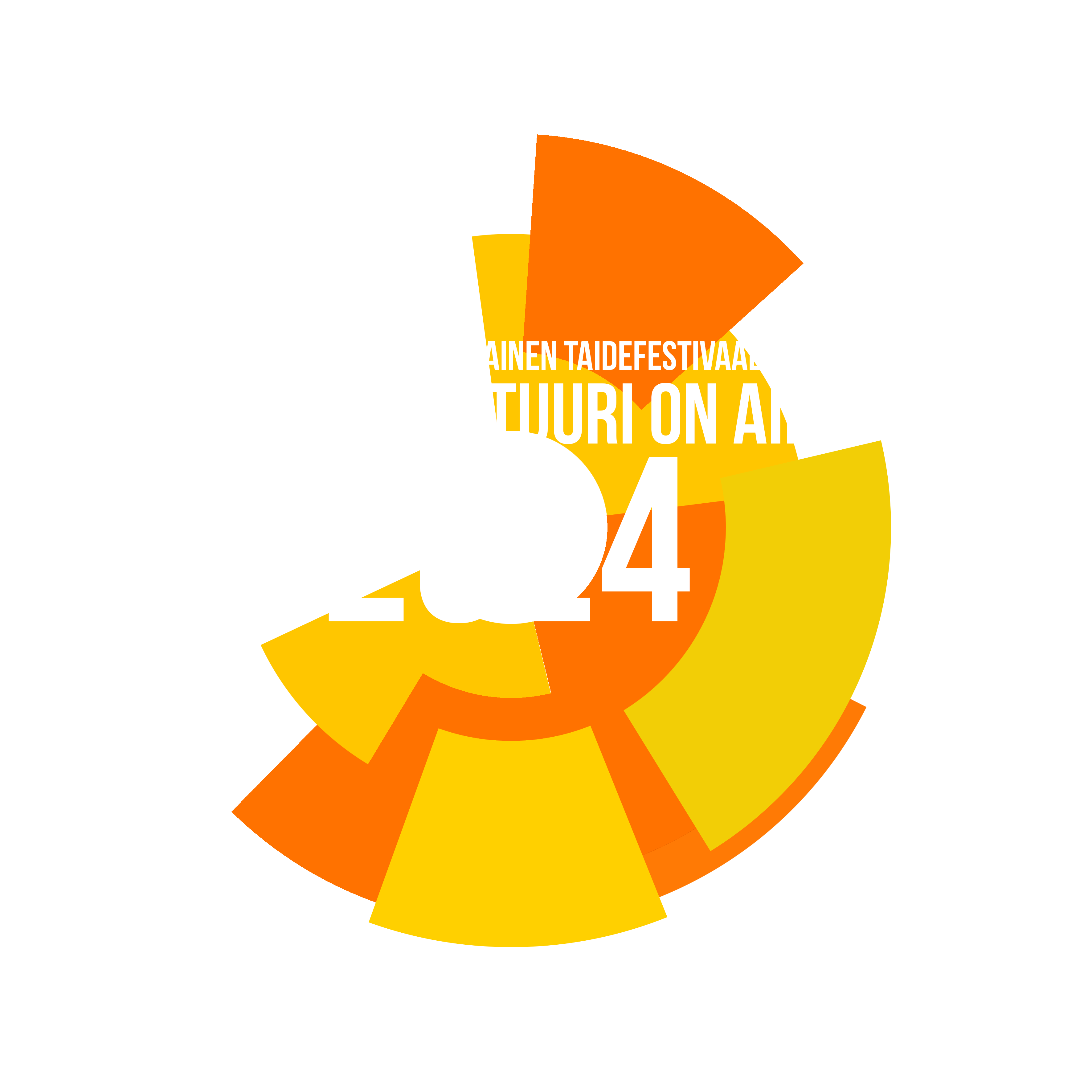 Kelta-oranssi palasteltu kuvio. Nuori Kulttuuri On Air 2024 teksti.